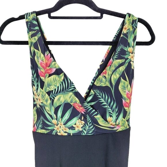 Calia Swim One Piece 14 Swimsuit Bathing Suit Black Tropical Padded Shelf Bra - Picture 2 of 6